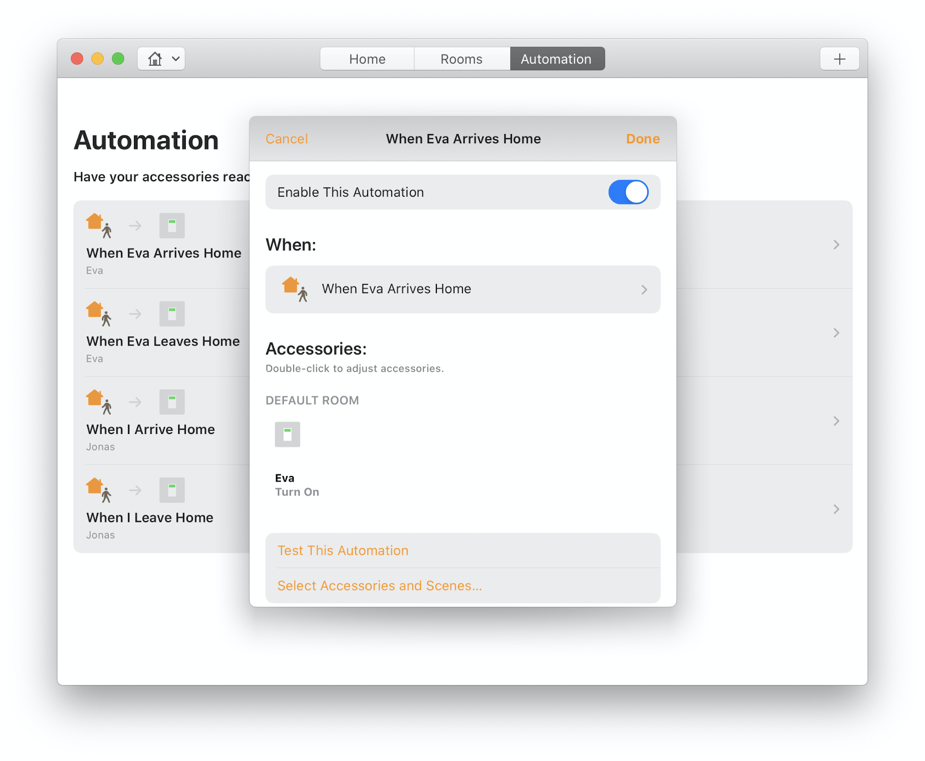 Home app automations on Mac OS
